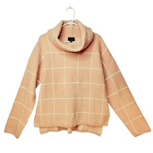 Lumiere Womens Pink Windowpane Cowl Neck Sweater Top Large Cozy Soft Girl Pastel